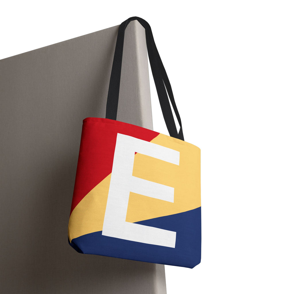 Monogram 'E' Colorblock Tote Bag — Personalized Initial E Shoulder Tote