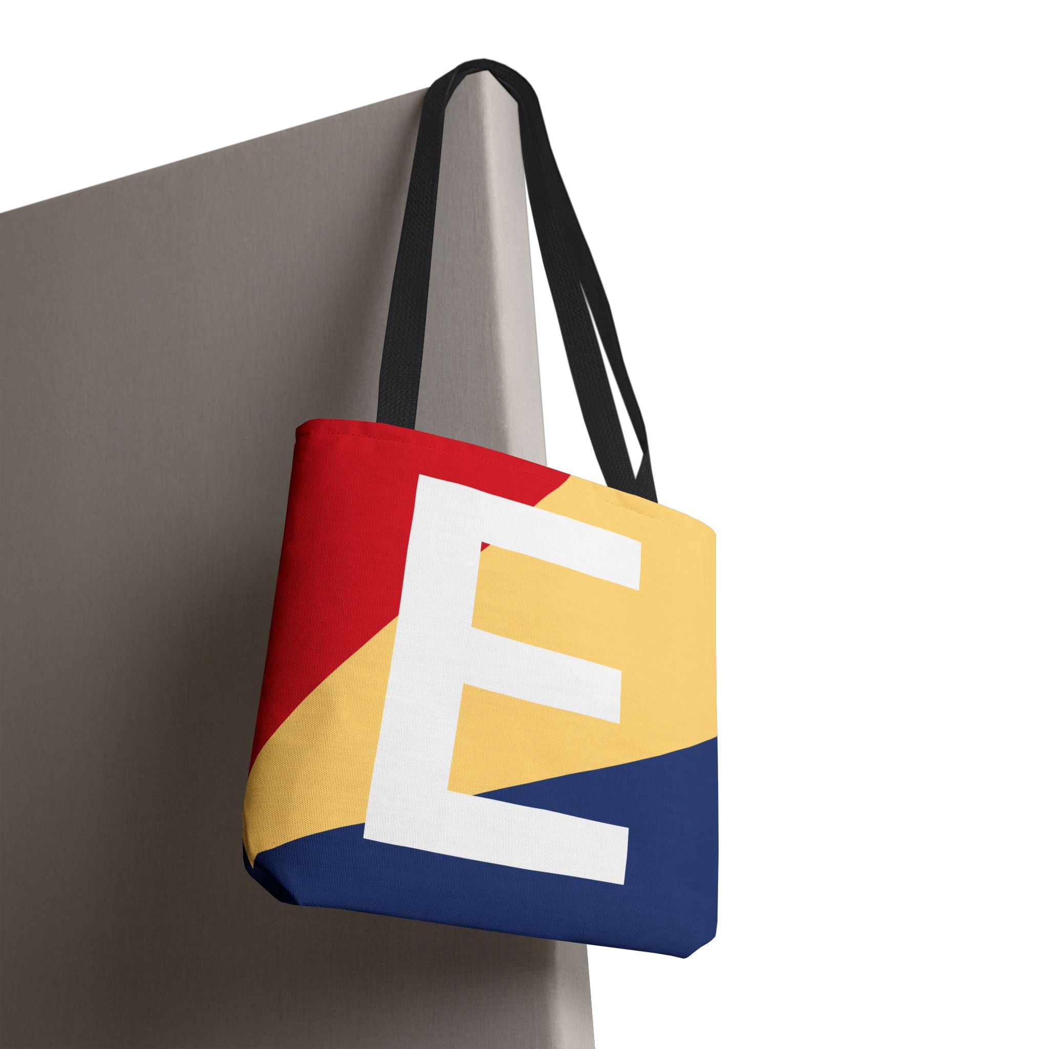 Monogram 'E' Colorblock Tote Bag — Personalized Initial E Shoulder Tote