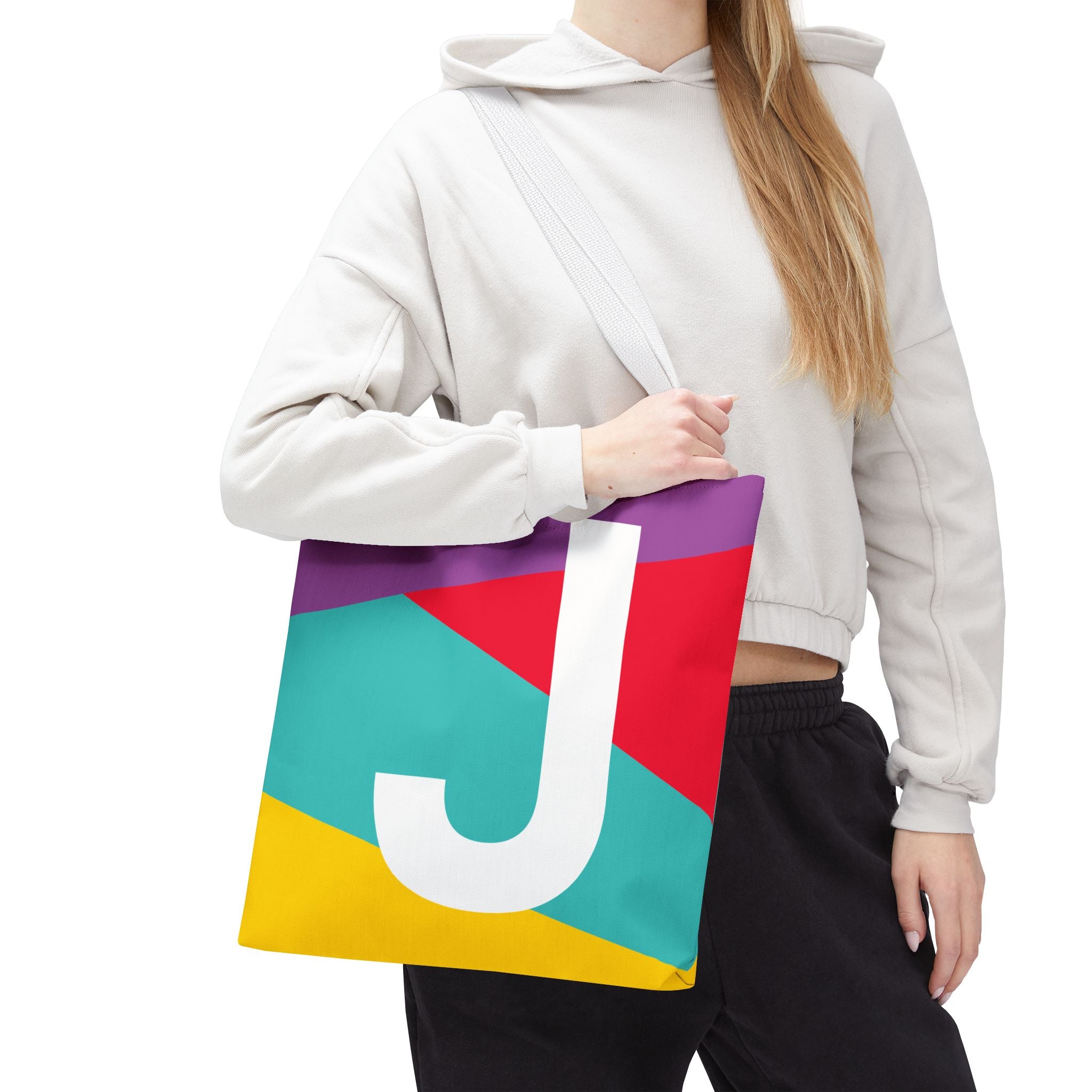 Monogram 'J' Colorblock Tote Bag — Personalized Initial J Shoulder Tote