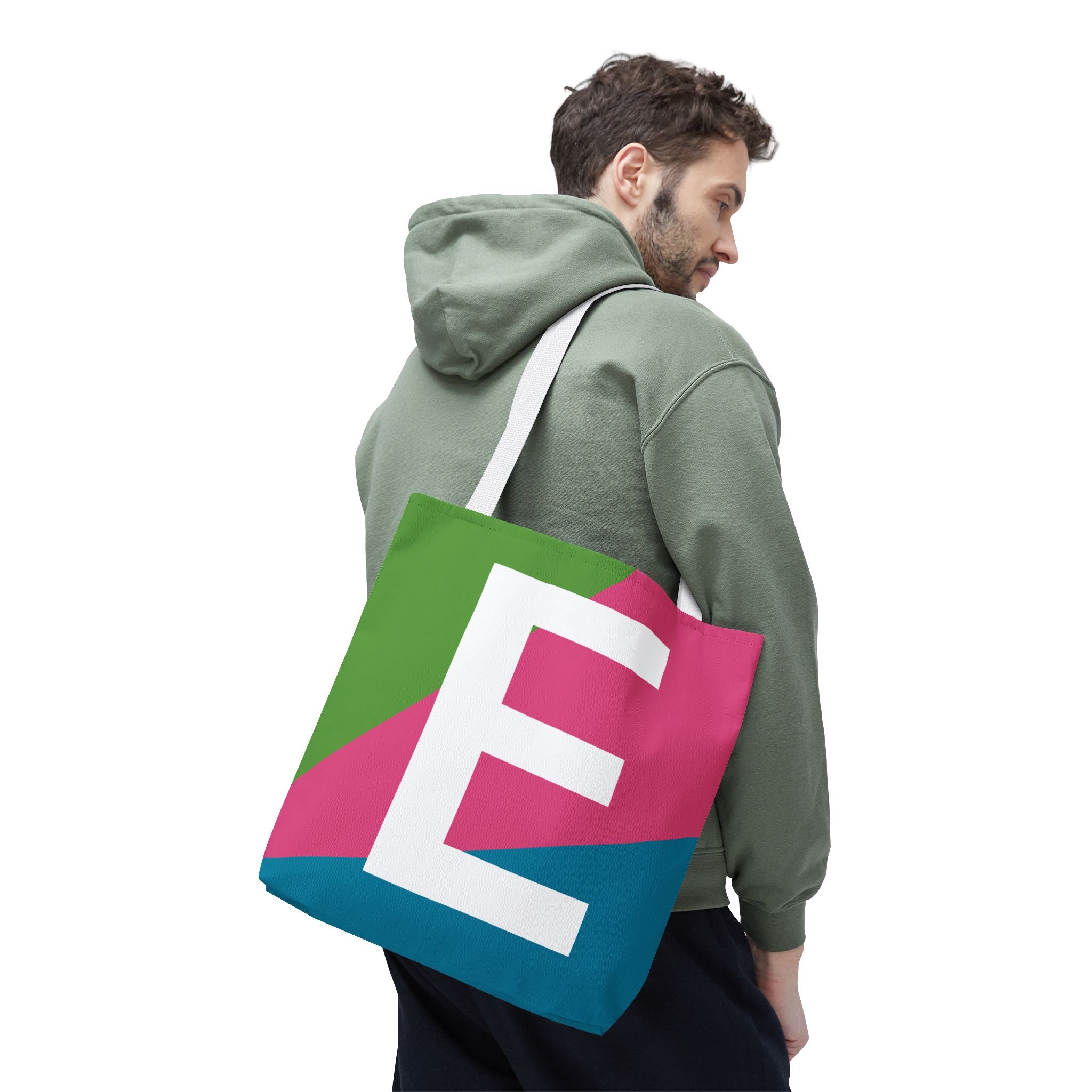 Monogram 'E' Colorblock Tote Bag — Personalized Initial E Shoulder Tote