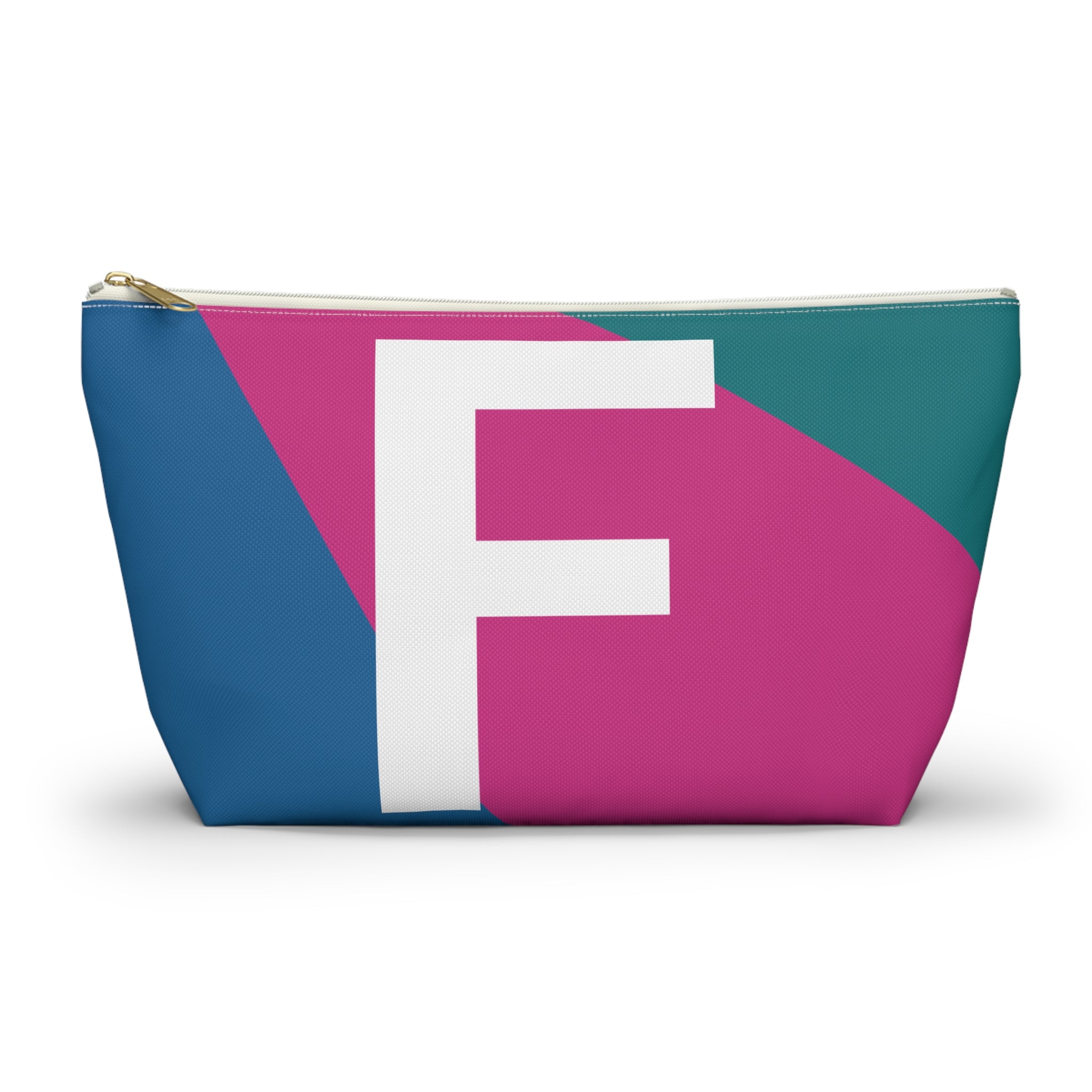 Initials Colorblock Accessory Pouch — Monogram F T-Bottom Cosmetic Bag