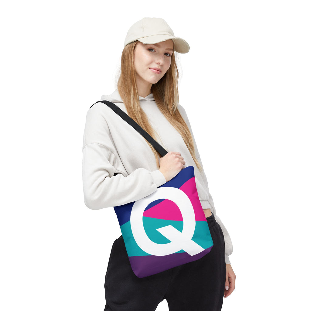Monogram 'Q' Colorblock Tote Bag — Personalized Initial Q Shoulder Tote