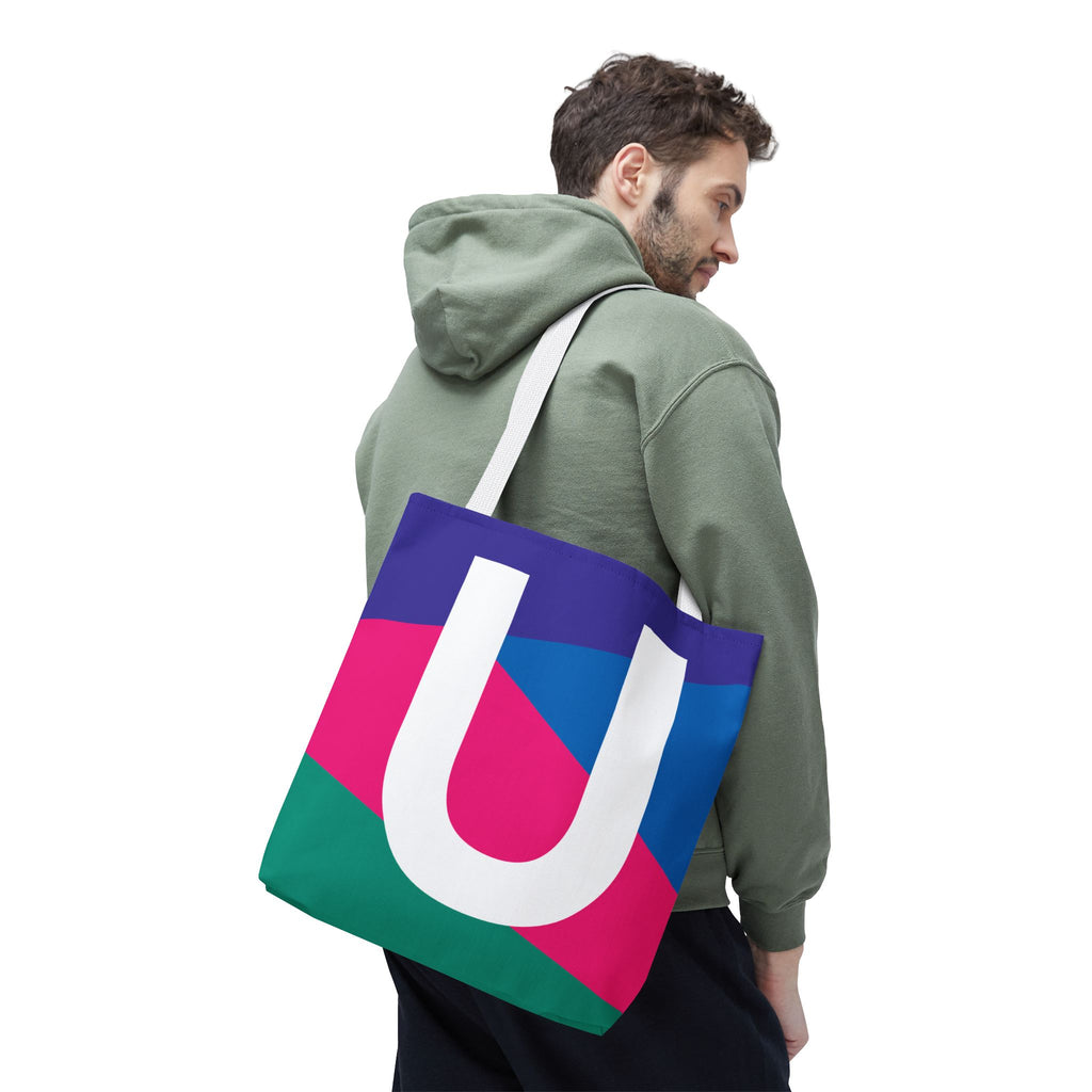 Monogram 'U' Colorblock Tote Bag — Personalized Initial U Shoulder Tote