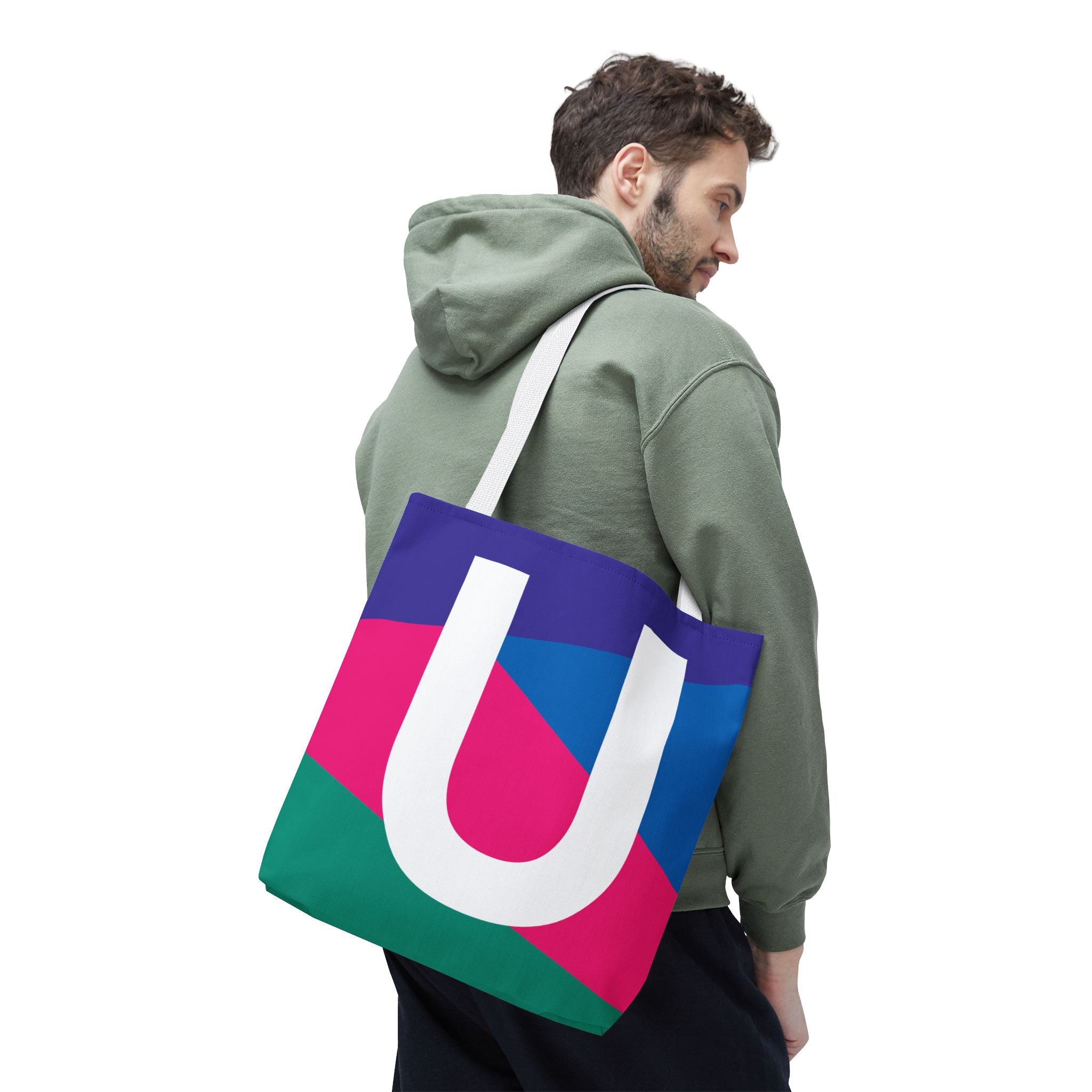 Monogram 'U' Colorblock Tote Bag — Personalized Initial U Shoulder Tote