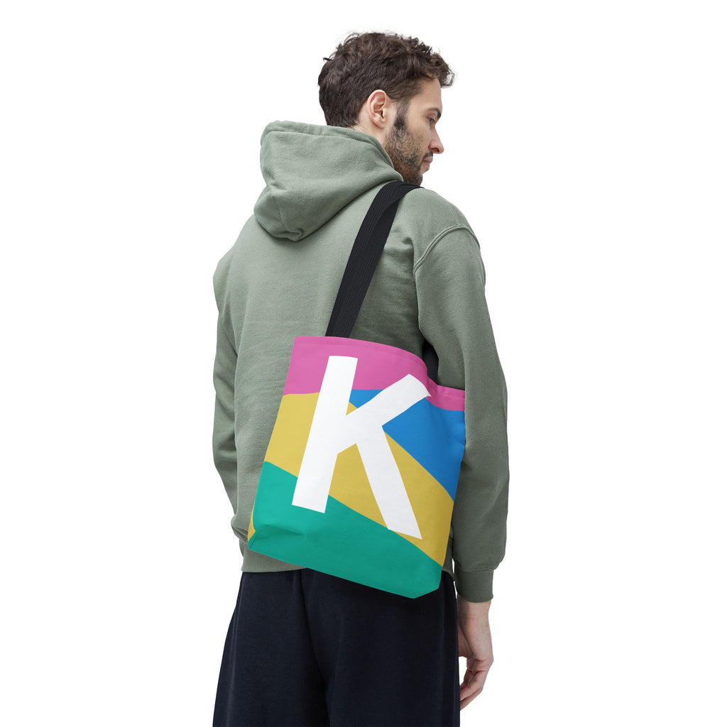 Monogram 'K' Colorblock Tote Bag — Personalized Initial K Shoulder Tote