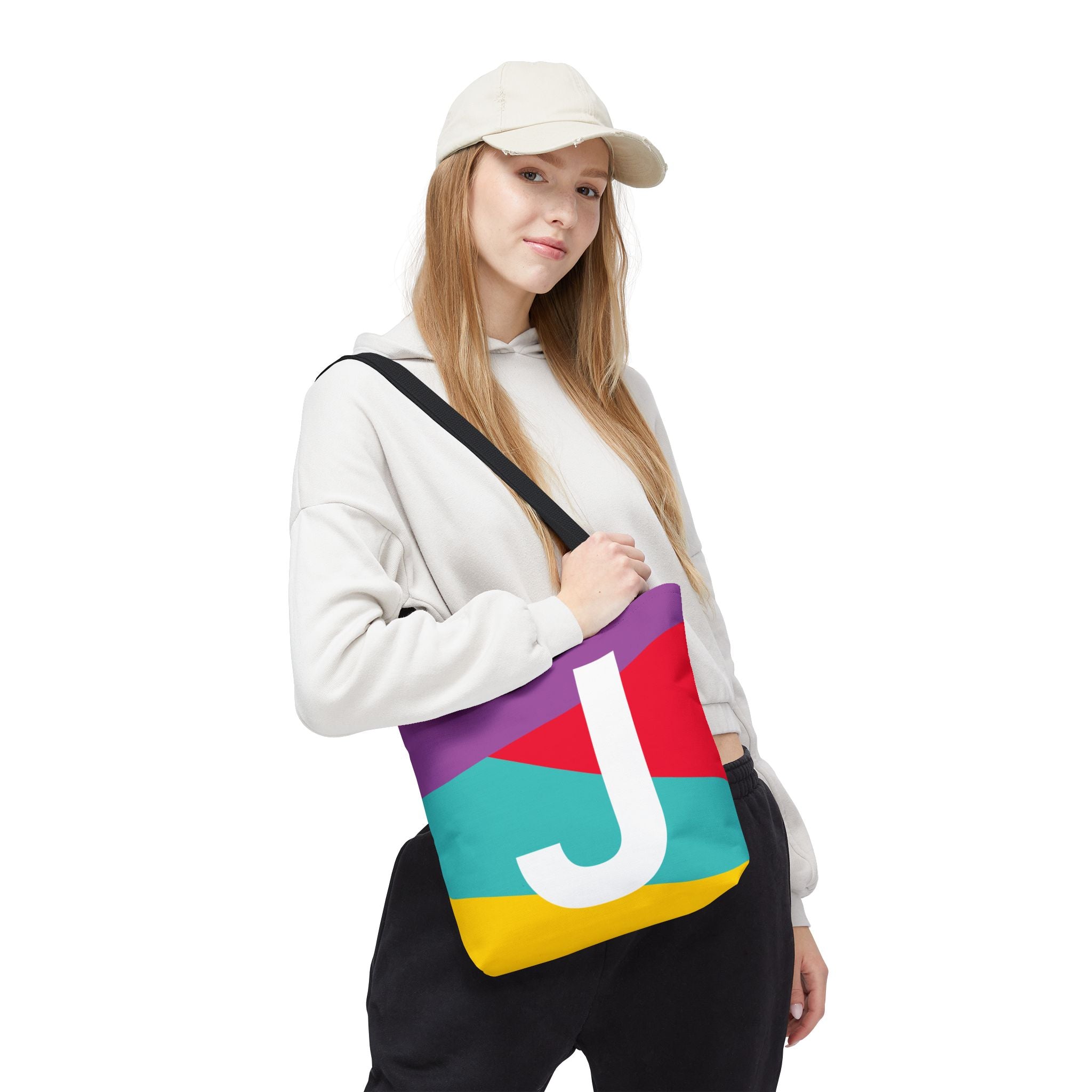 Monogram 'J' Colorblock Tote Bag — Personalized Initial J Shoulder Tote