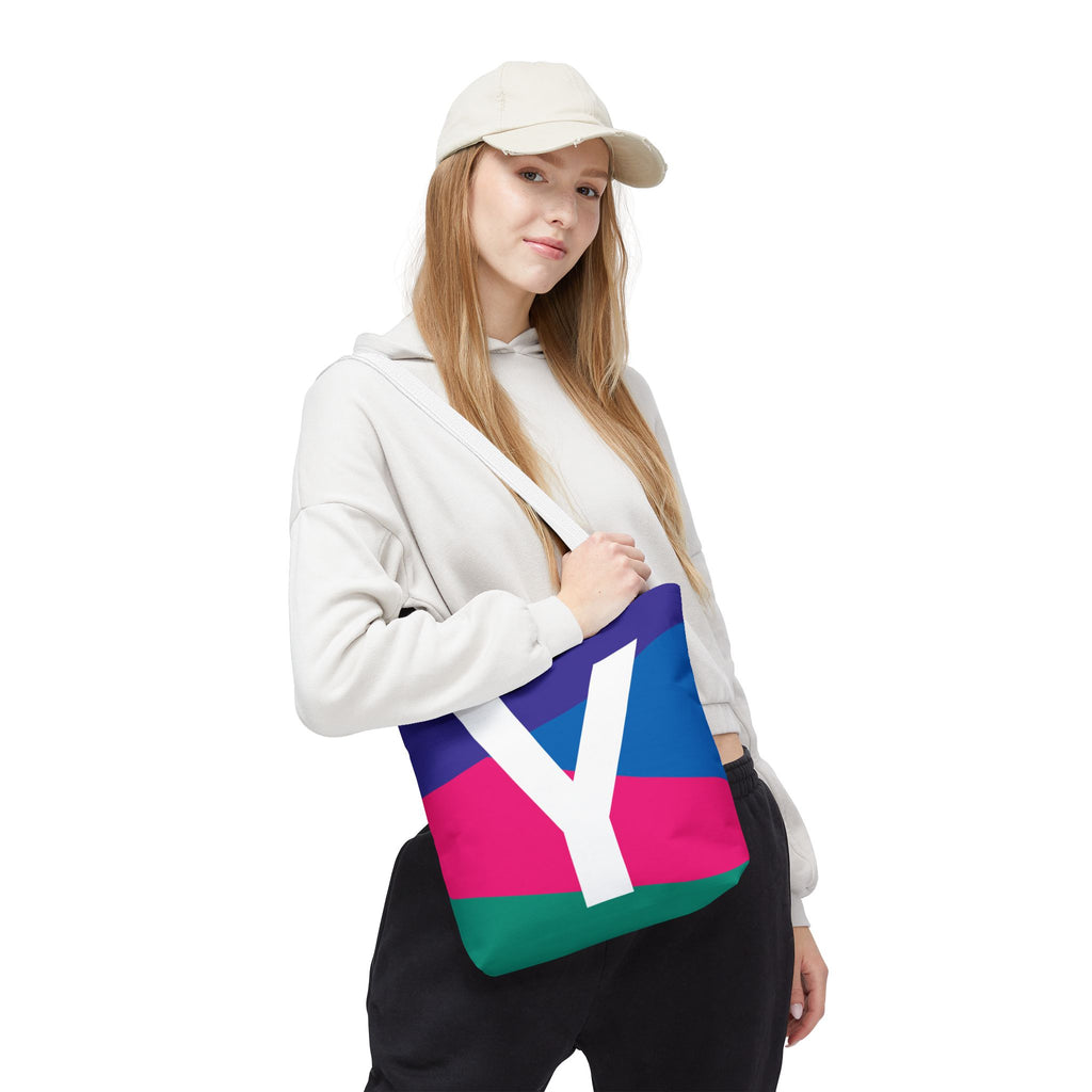 Monogram 'Y' Colorblock Tote Bag — Personalized Initial Y Shoulder Tote