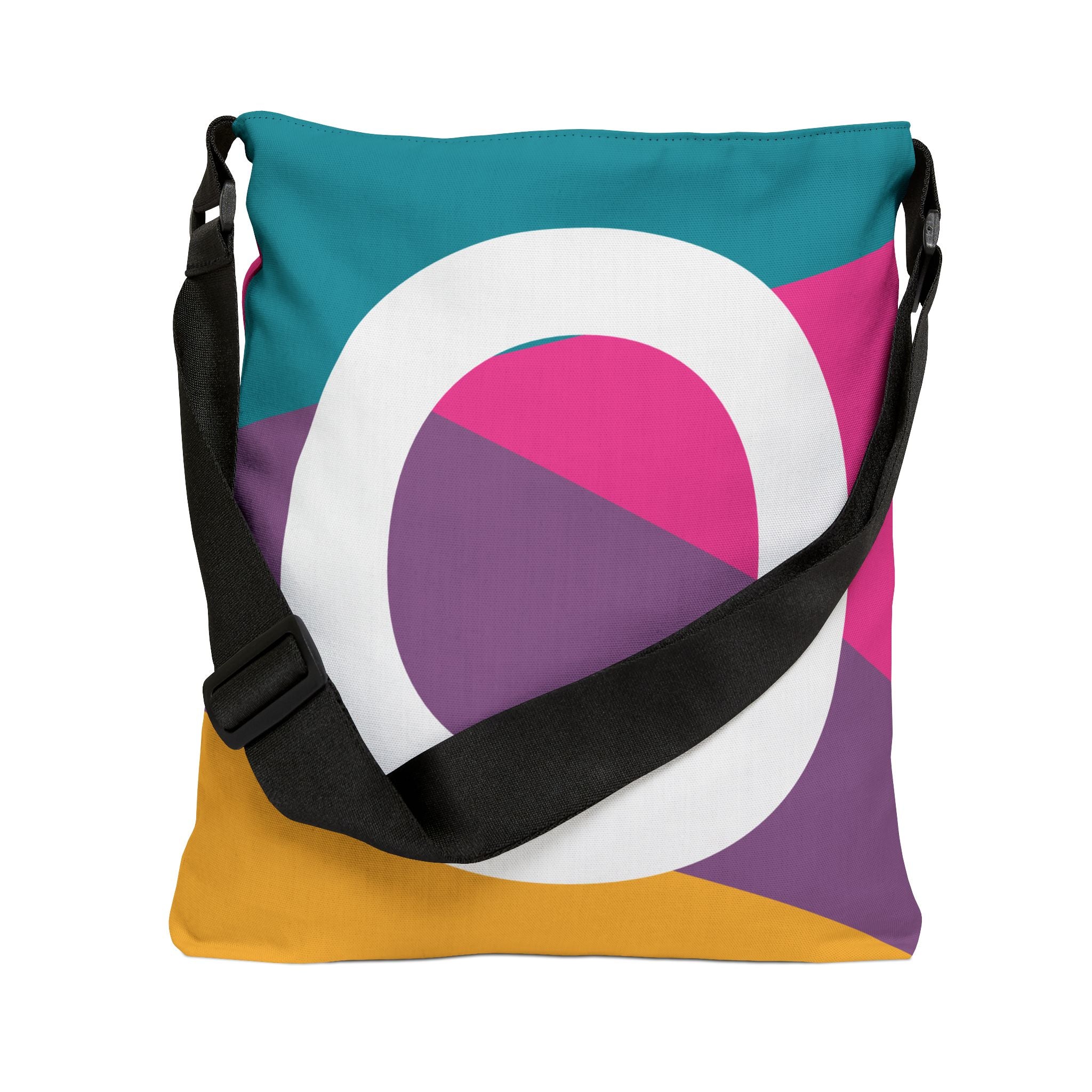 Initial Letter 'O' Colorblock Adjustable Tote Bag — Monogram Alphabet Shoulder Bag