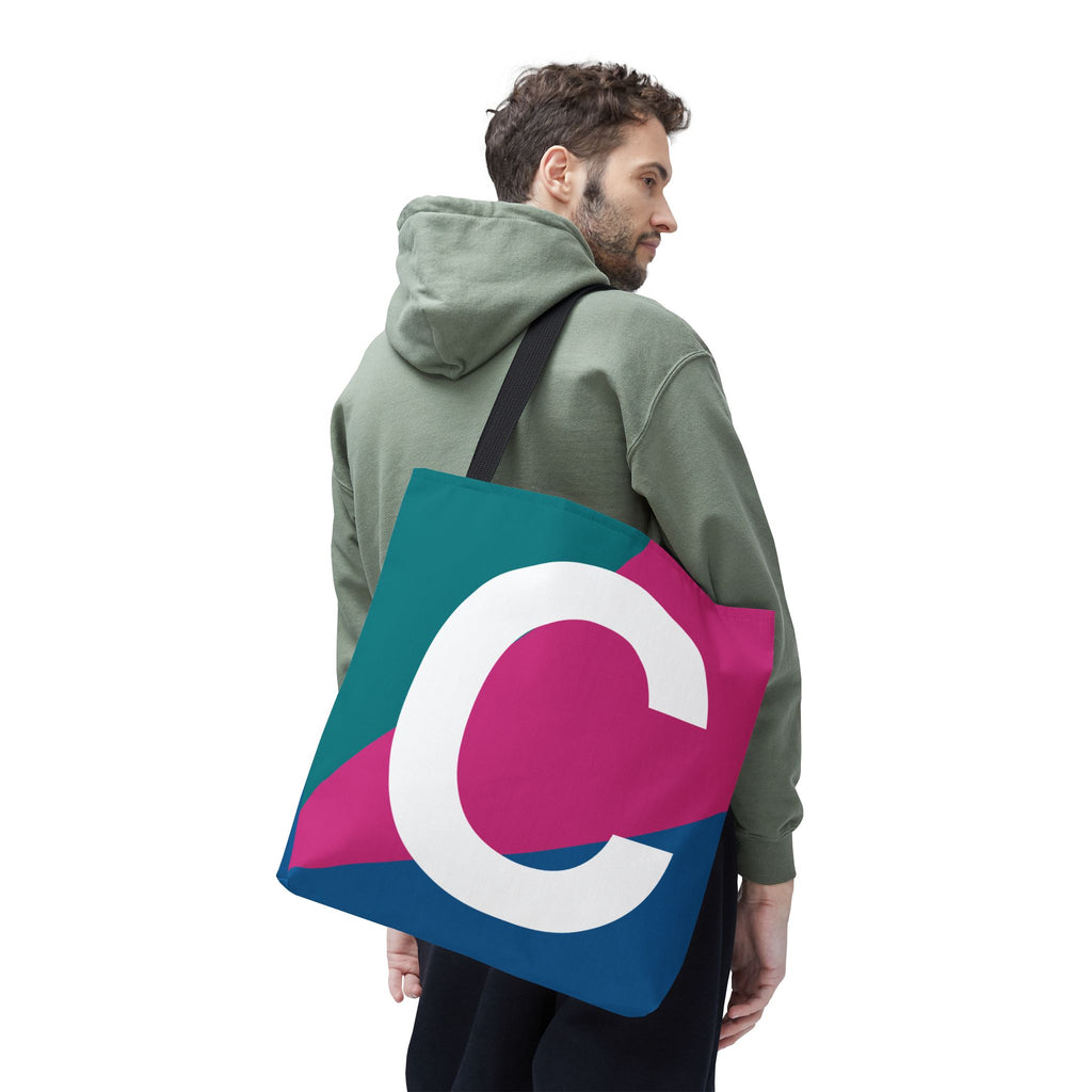 Monogram 'C' Colorblock Tote Bag — Personalized Initial C Shoulder Tote