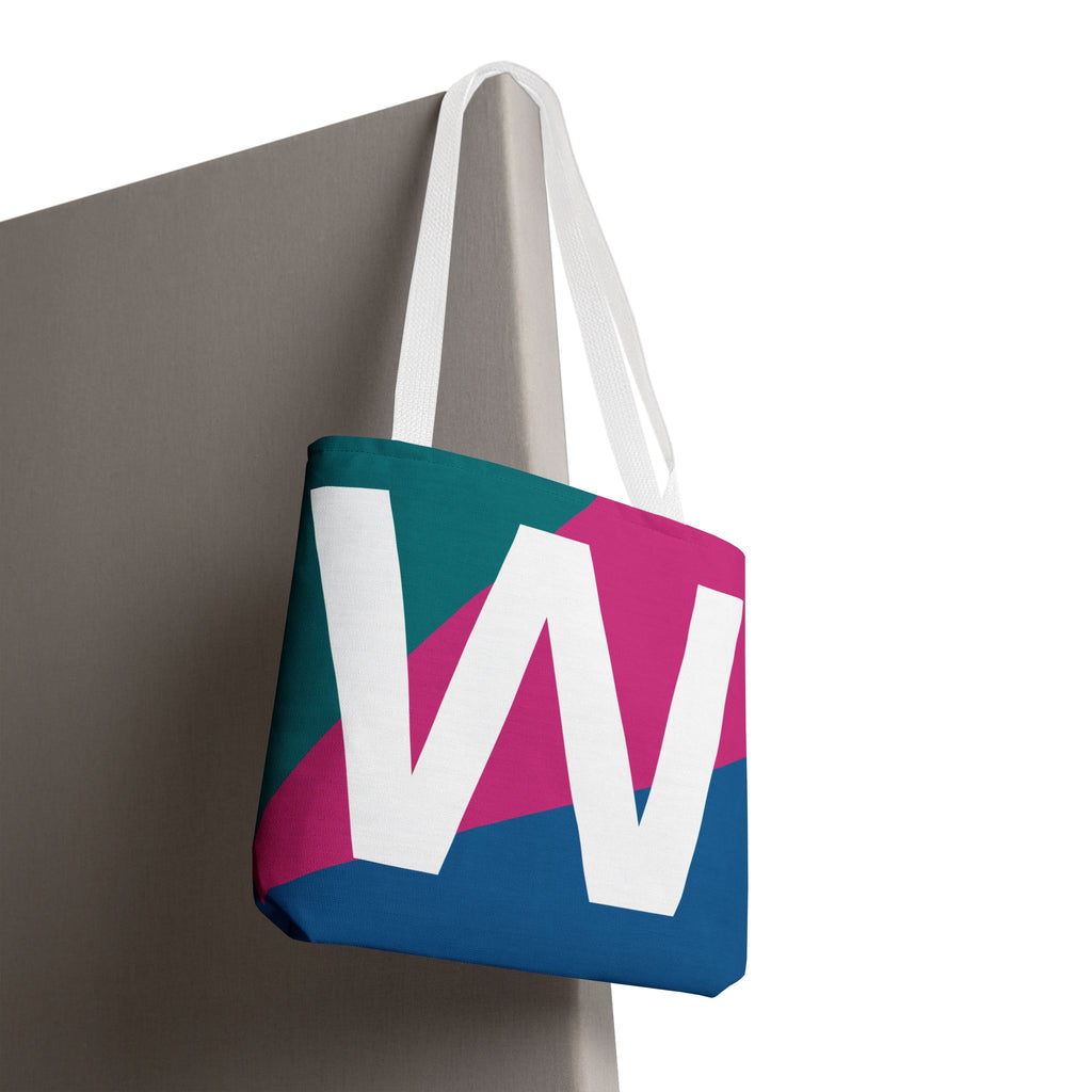 Monogram 'W' Colorblock Tote Bag — Personalized Initial W Shoulder Tote