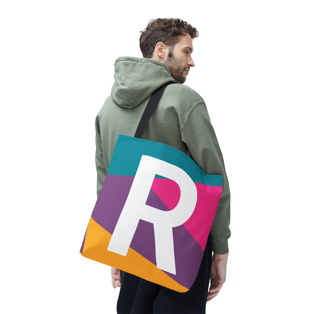 Monogram 'R' Colorblock Tote Bag — Personalized Initial R Shoulder Tote