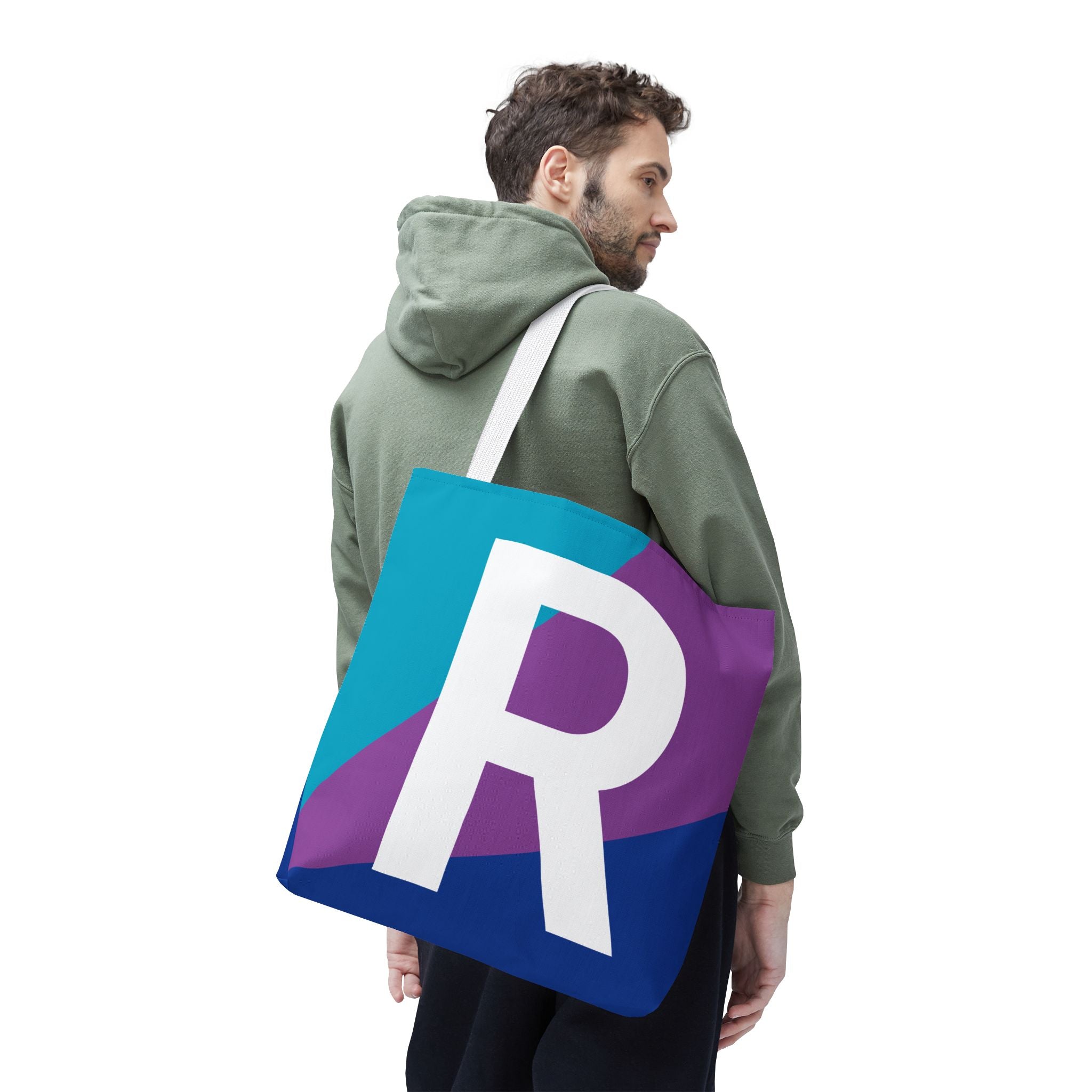 Monogram 'R' Colorblock Tote Bag — Personalized Initial R Shoulder Tote