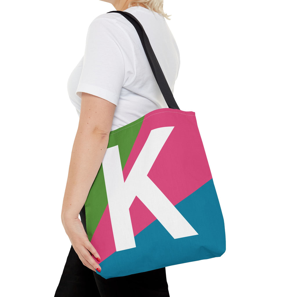 Monogram 'K' Colorblock Tote Bag — Personalized Initial K Shoulder Tote