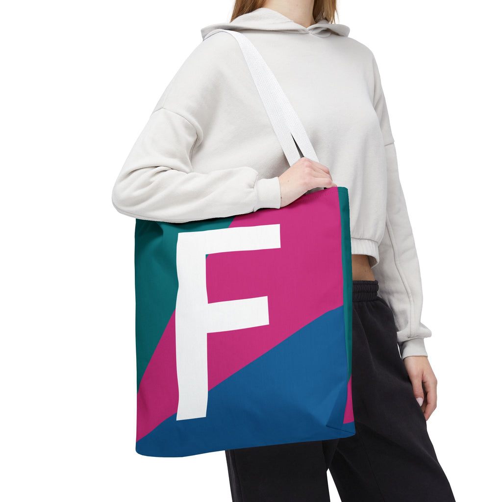 Monogram 'F' Colorblock Tote Bag — Personalized Initial F Shoulder Tote