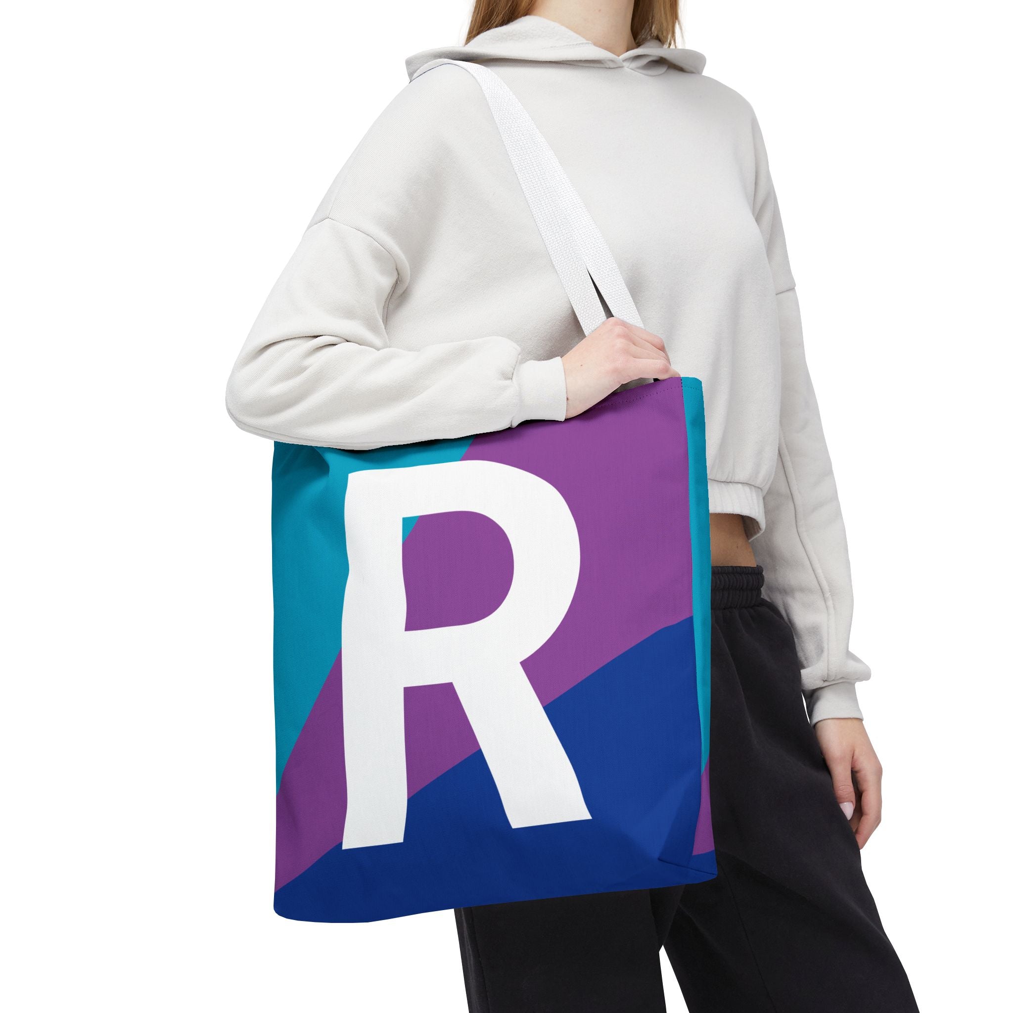 Monogram 'R' Colorblock Tote Bag — Personalized Initial R Shoulder Tote