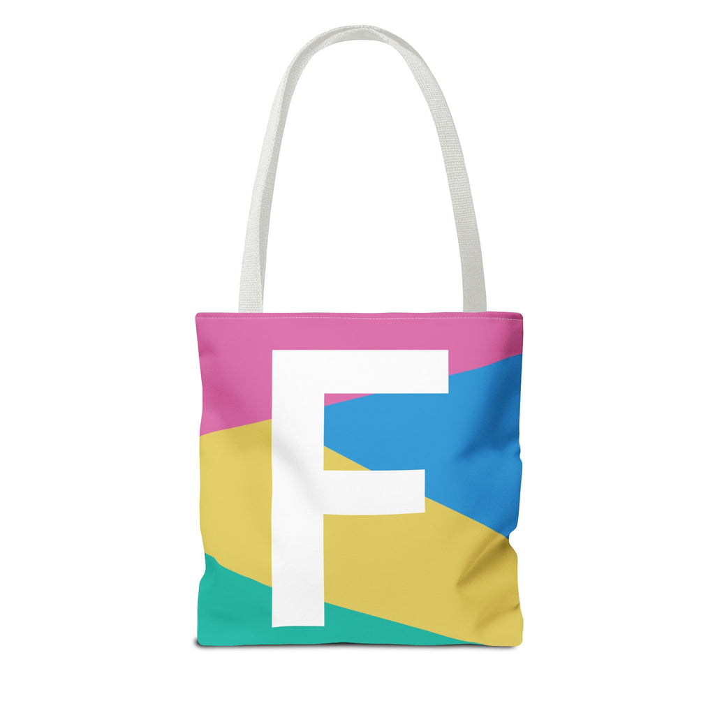 Monogram 'F' Colorblock Tote Bag — Personalized Initial F Shoulder Tote