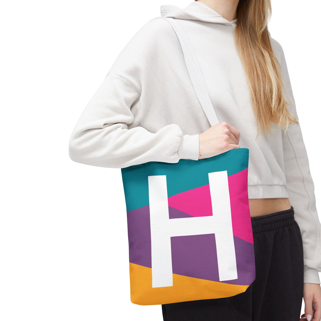 Monogram 'H' Colorblock Tote Bag — Personalized Initial H Shoulder Tote