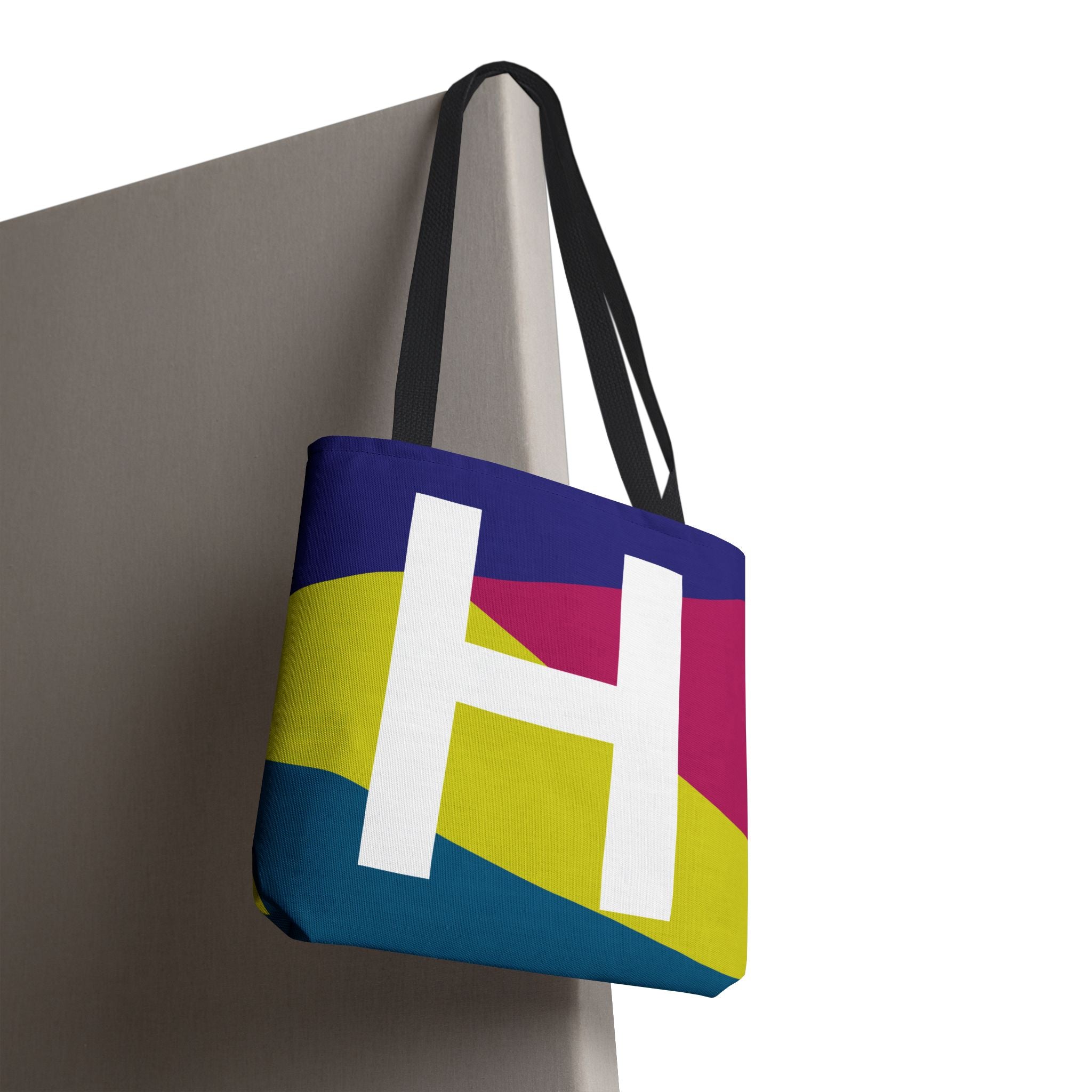 Monogram 'H' Colorblock Tote Bag — Personalized Initial H Shoulder Tote