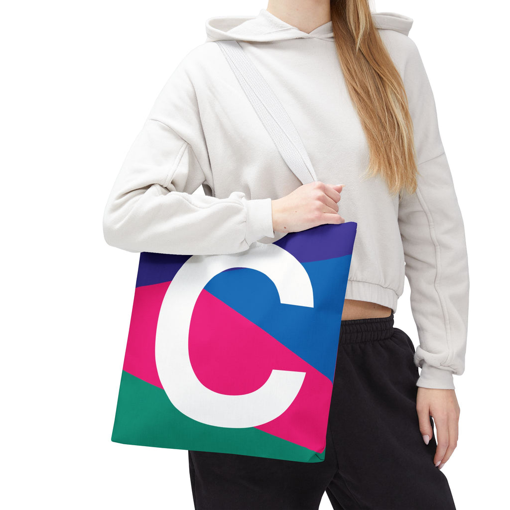 Monogram 'C' Colorblock Tote Bag — Personalized Initial C Shoulder Tote