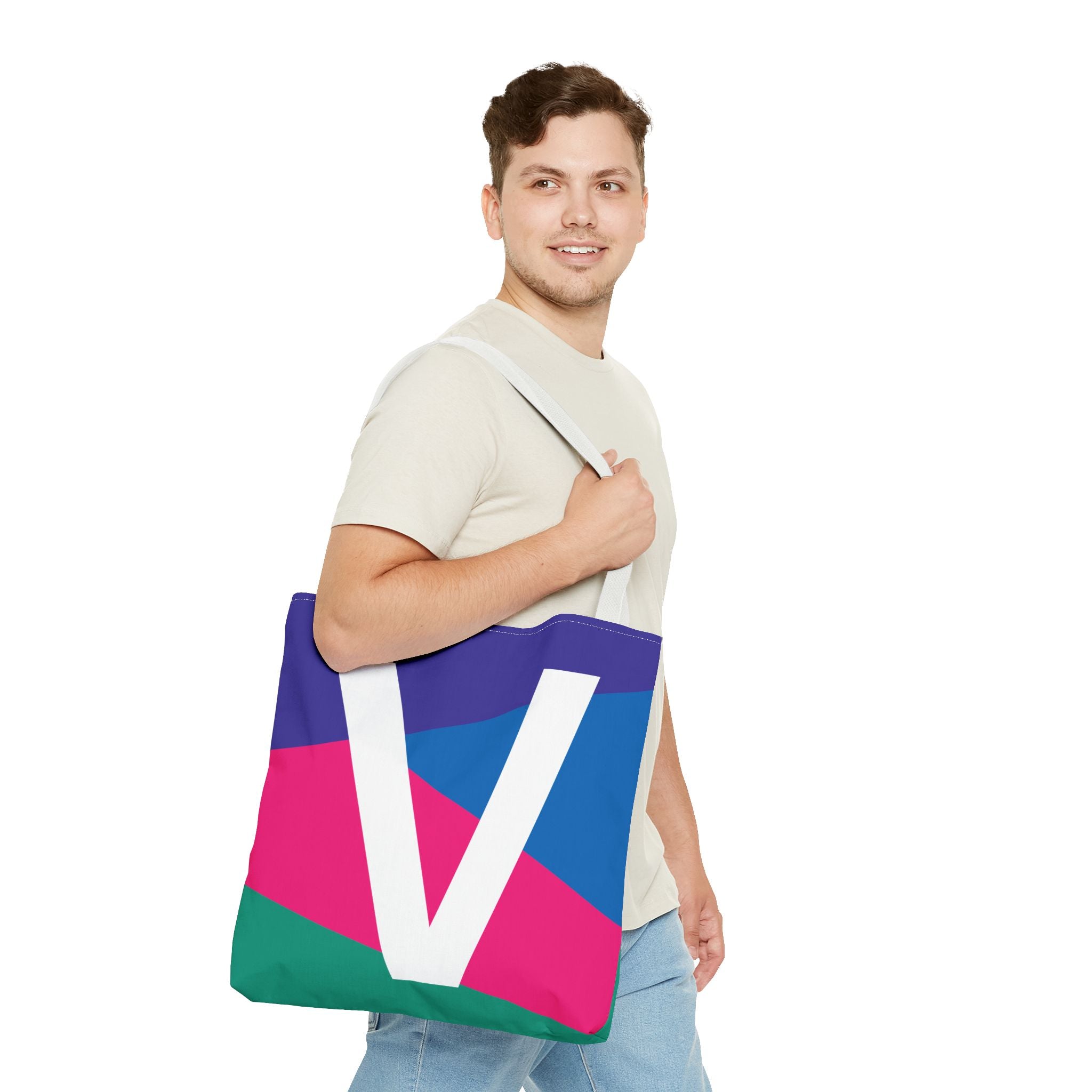 Monogram 'V' Colorblock Tote Bag — Personalized Initial V Shoulder Tote