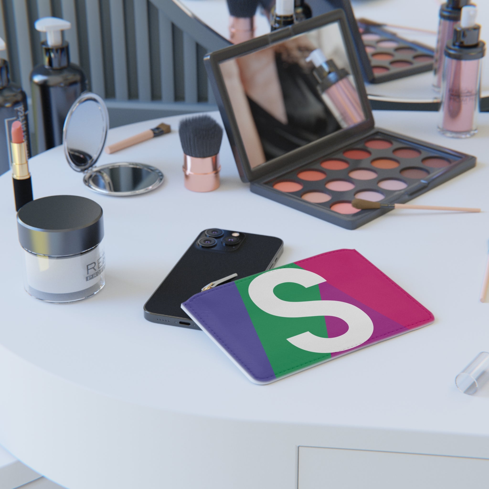 Initial S Mini Clutch — Colorblock Monogram Wristlet Wallet