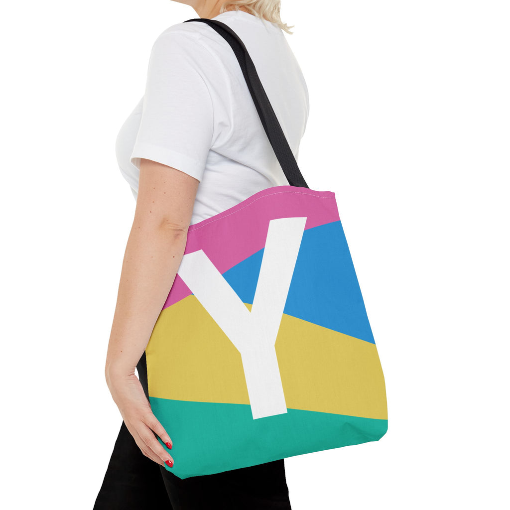 Monogram 'Y' Colorblock Tote Bag — Personalized Initial Y Shoulder Tote