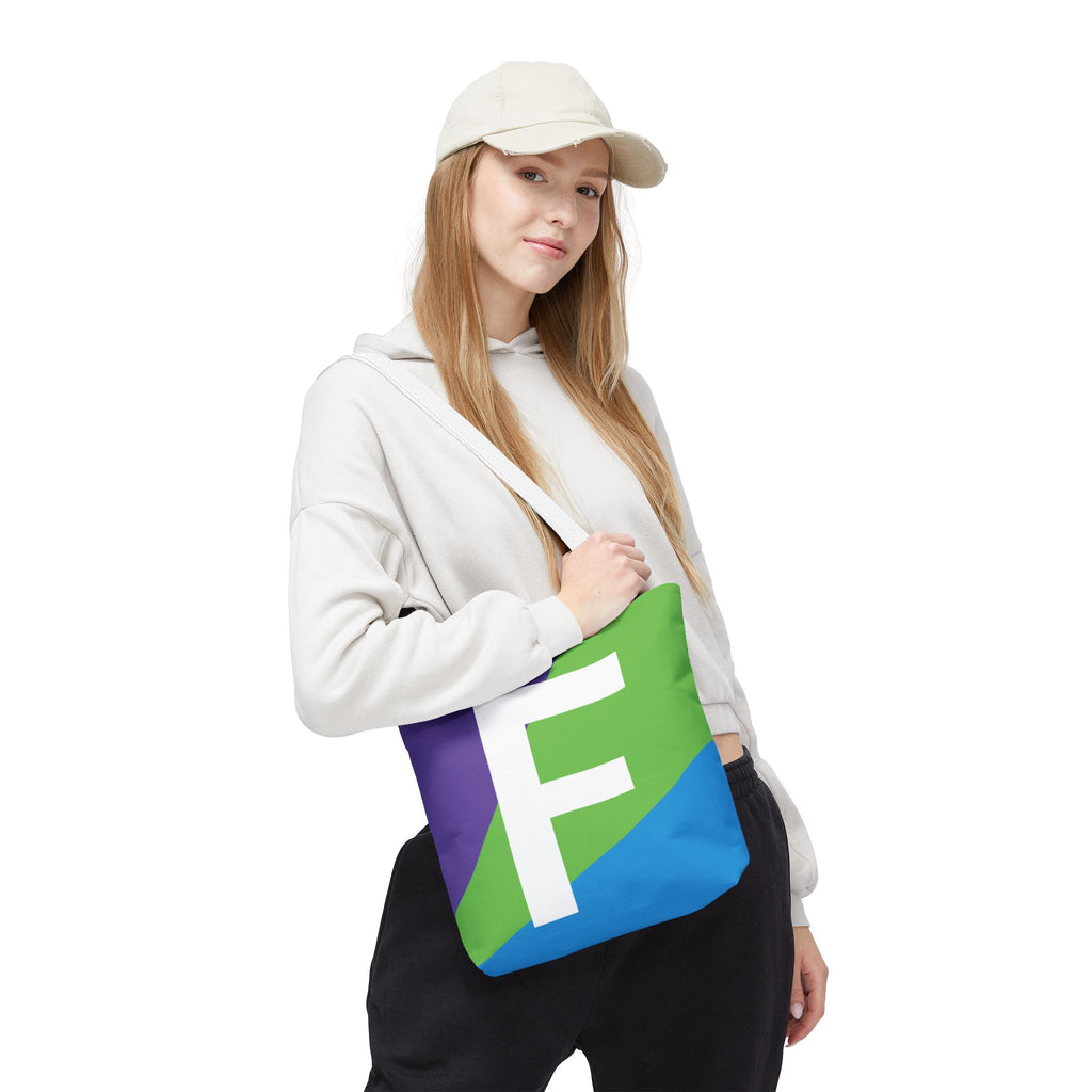 Monogram 'F' Colorblock Tote Bag — Personalized Initial F Shoulder Tote