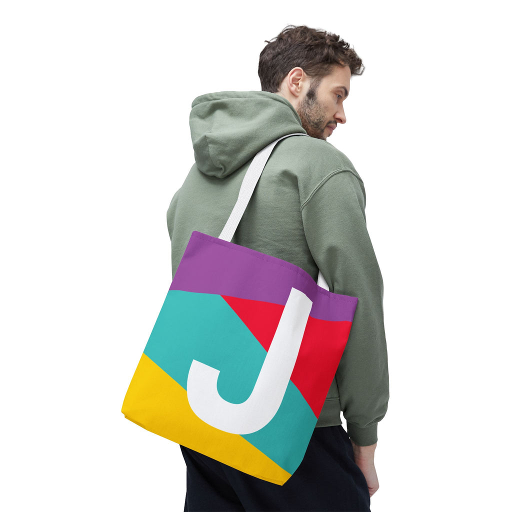 Monogram 'J' Colorblock Tote Bag — Personalized Initial J Shoulder Tote