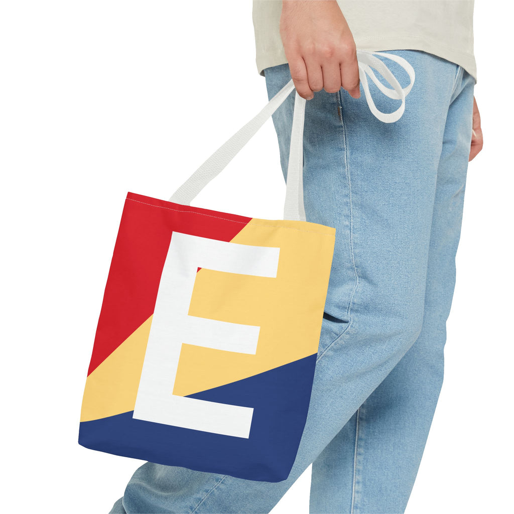 Monogram 'E' Colorblock Tote Bag — Personalized Initial E Shoulder Tote