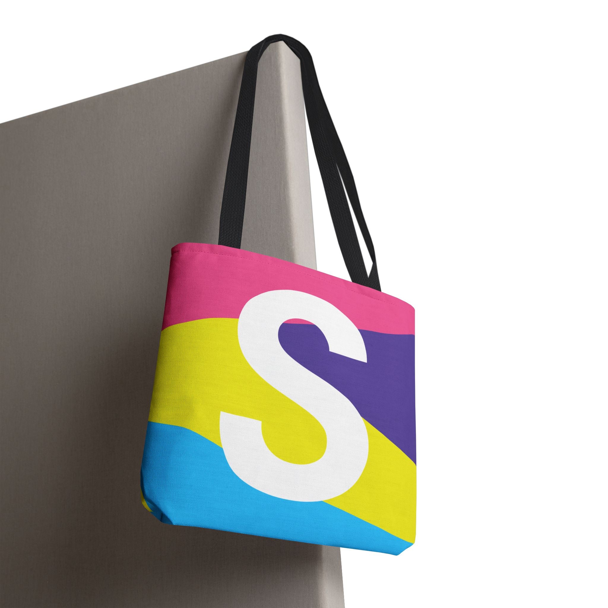 Monogram 'S' Colorblock Tote Bag — Personalized Initial S Shoulder Tote