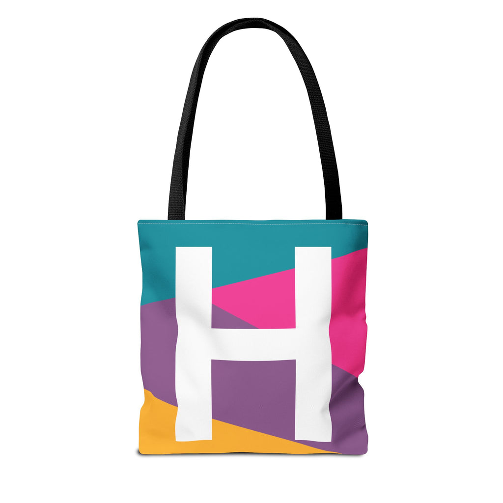 Monogram 'H' Colorblock Tote Bag — Personalized Initial H Shoulder Tote