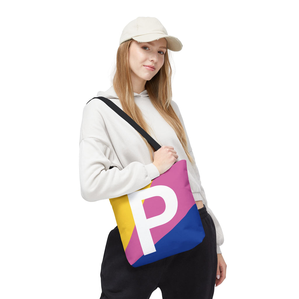 Monogram 'P' Colorblock Tote Bag — Personalized Initial P Shoulder Tote