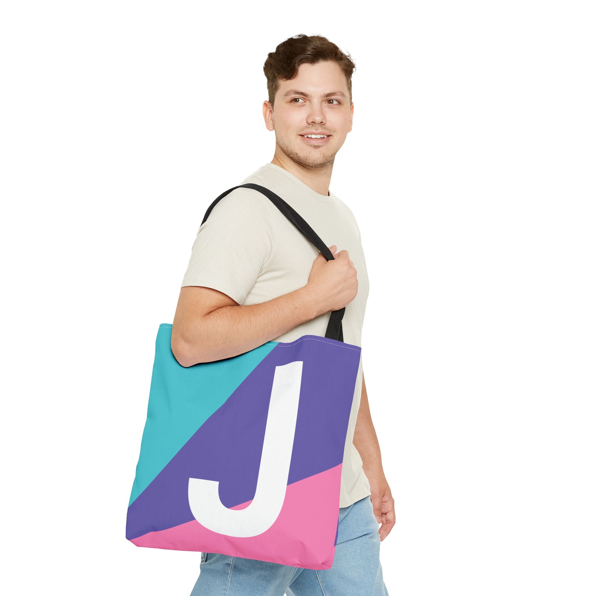Monogram 'J' Colorblock Tote Bag — Personalized Initial J Shoulder Tote