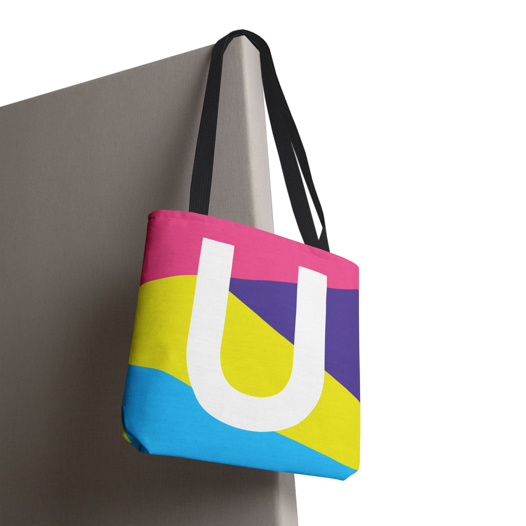 Monogram 'U' Colorblock Tote Bag — Personalized Initial U Shoulder Tote