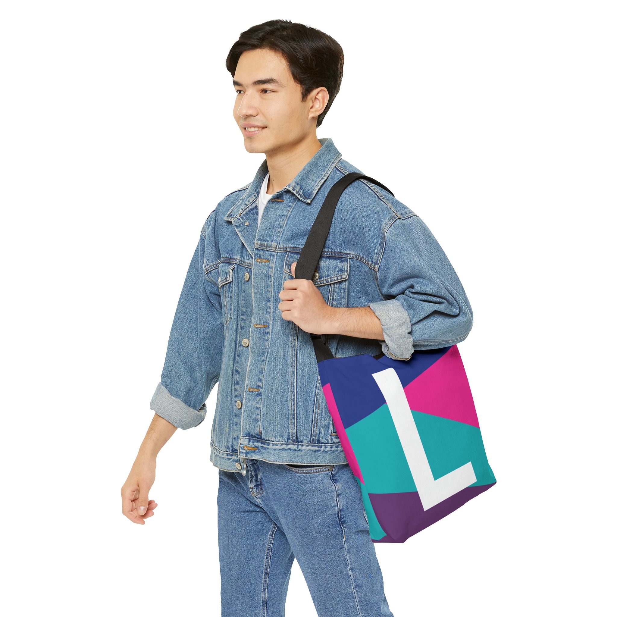 Initial Letter 'L' Colorblock Adjustable Tote Bag — Monogram Alphabet Shoulder Bag