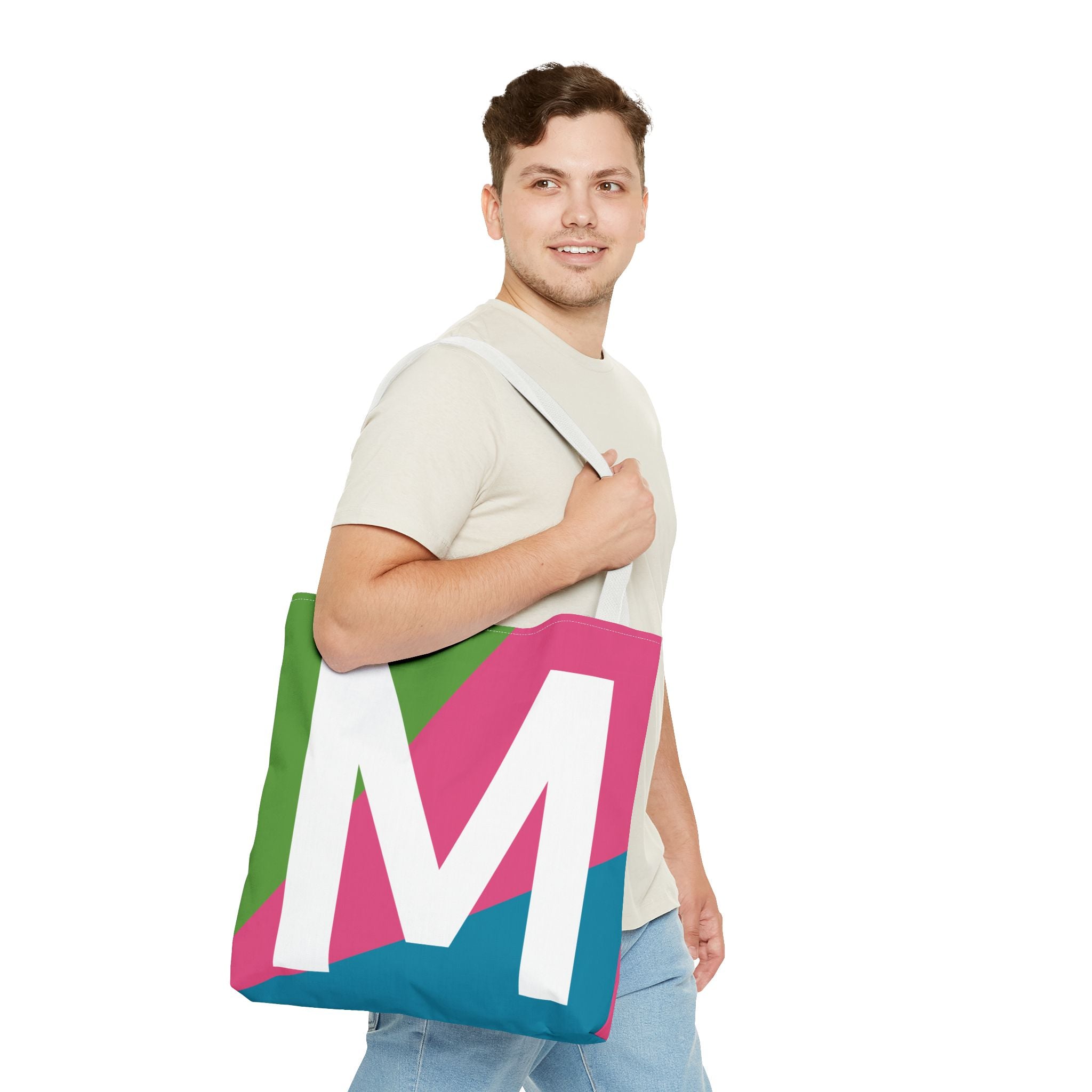 Monogram 'M' Colorblock Tote Bag — Personalized Initial M Shoulder Tote