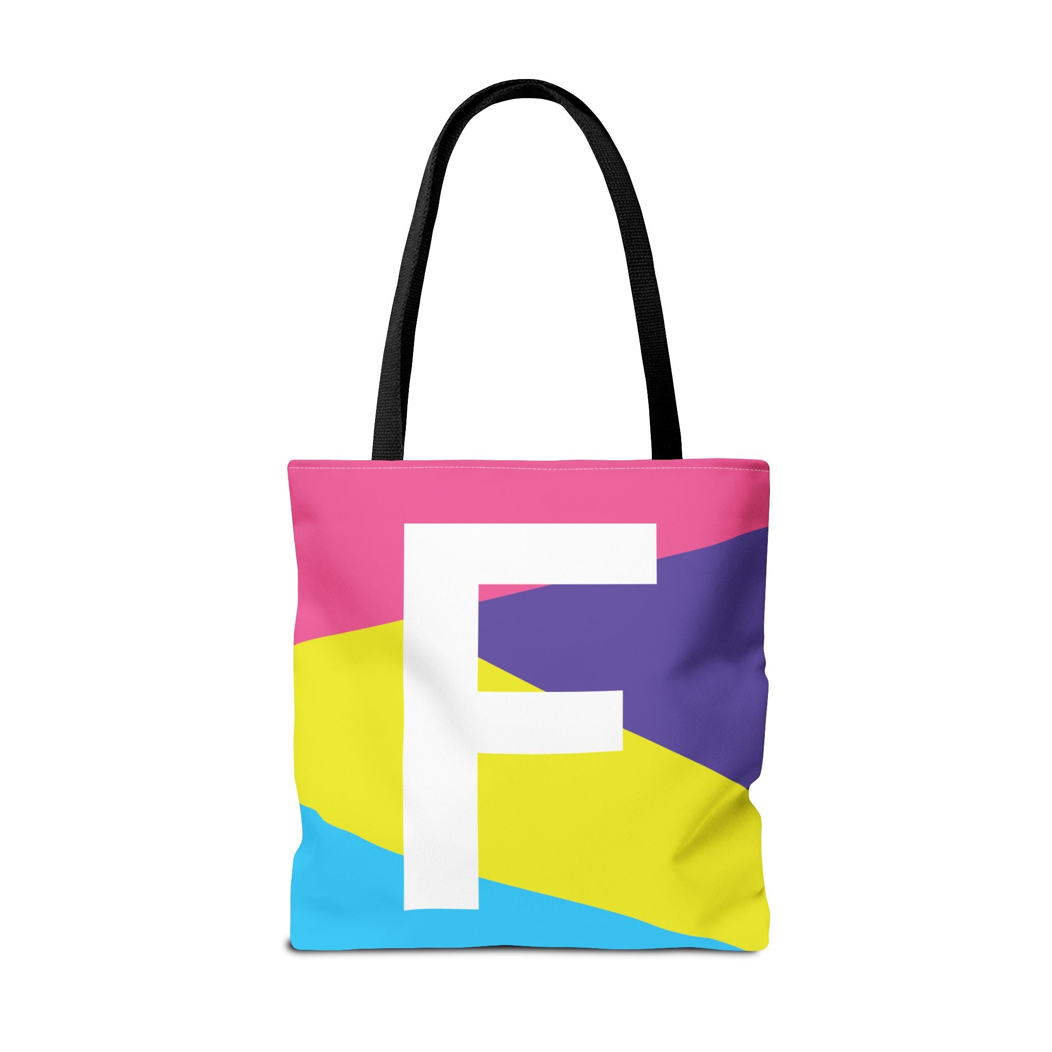 Monogram 'F' Colorblock Tote Bag — Personalized Initial F Shoulder Tote