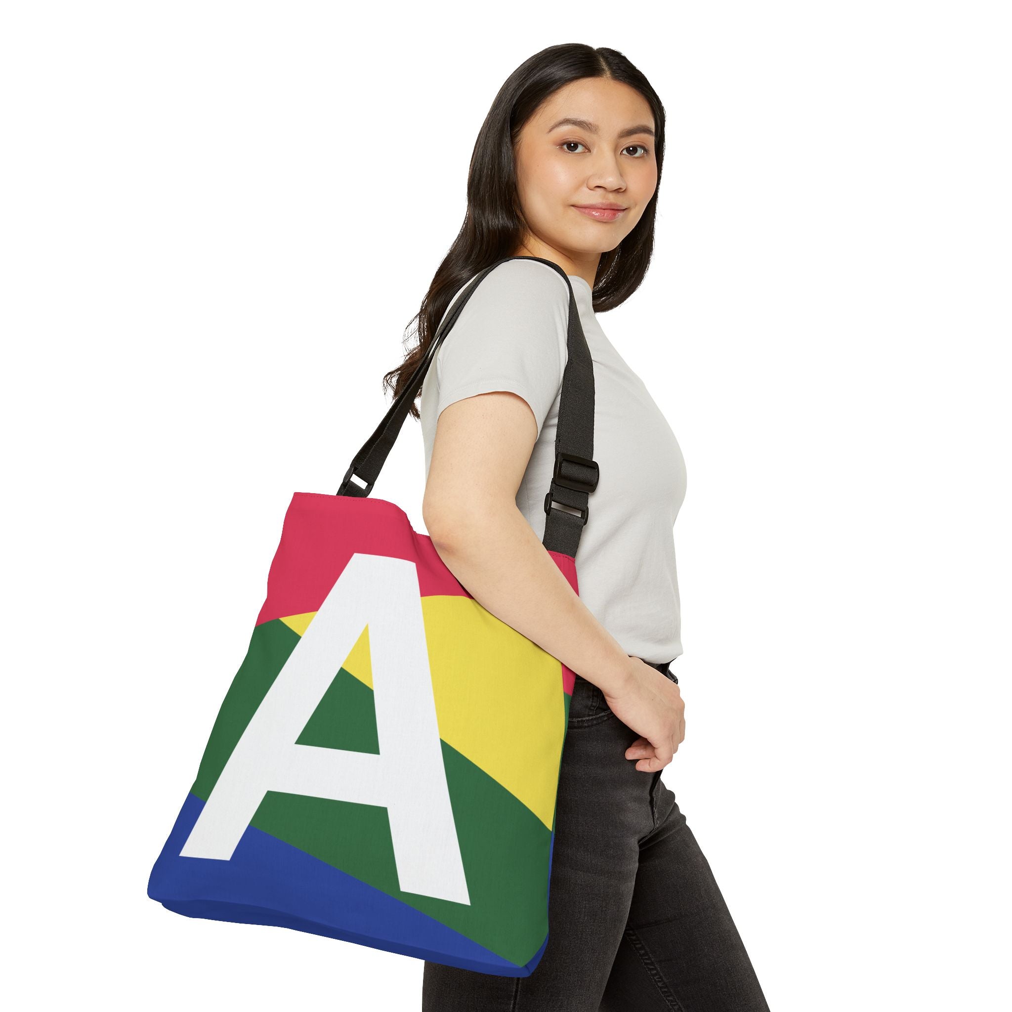Initial Letter 'A' Colorblock Adjustable Tote Bag — Monogram Alphabet Shoulder Bag