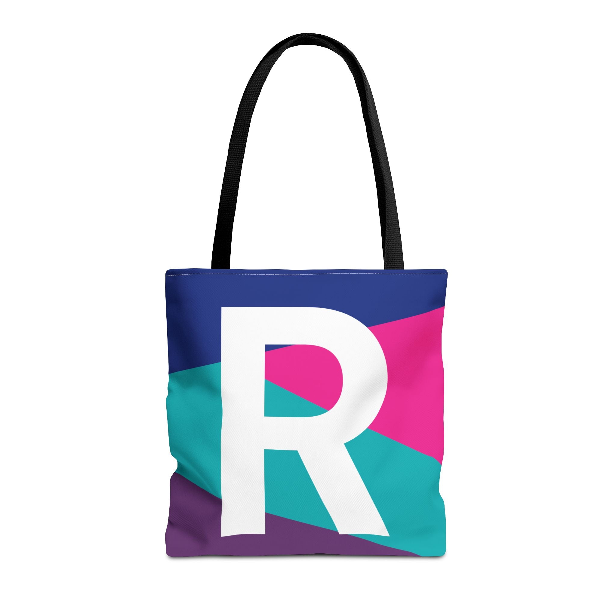 Monogram 'R' Colorblock Tote Bag — Personalized Initial R Shoulder Tote