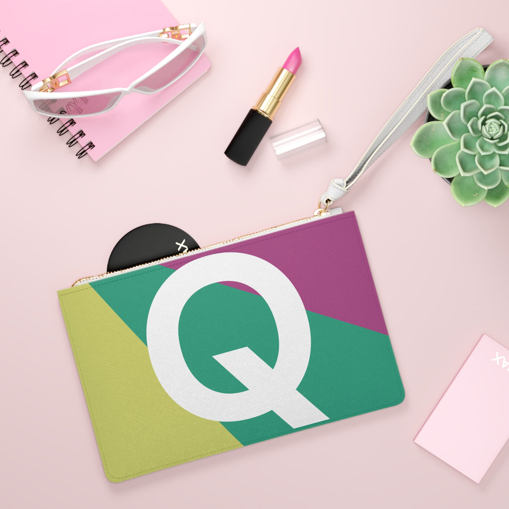 Monogram 'Q' Colorblock Clutch Bag — Bold Geometric Wristlet for Everyday & Gifts