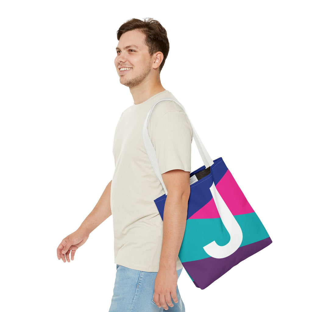 Monogram 'J' Colorblock Tote Bag — Personalized Initial J Shoulder Tote