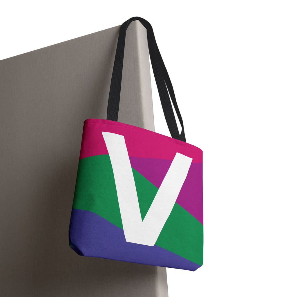 Monogram 'V' Colorblock Tote Bag — Personalized Initial V Shoulder Tote