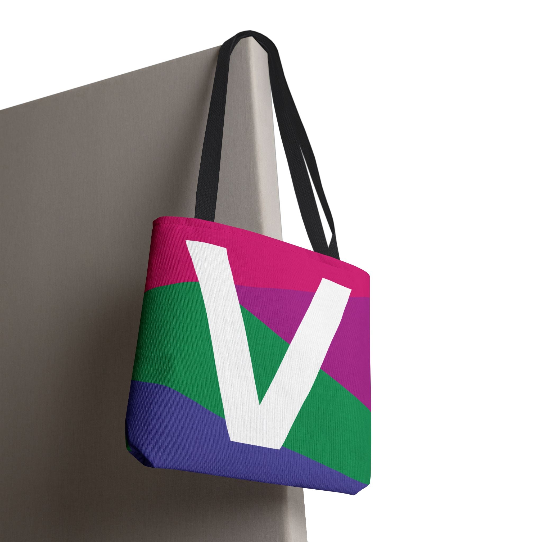 Monogram 'V' Colorblock Tote Bag — Personalized Initial V Shoulder Tote