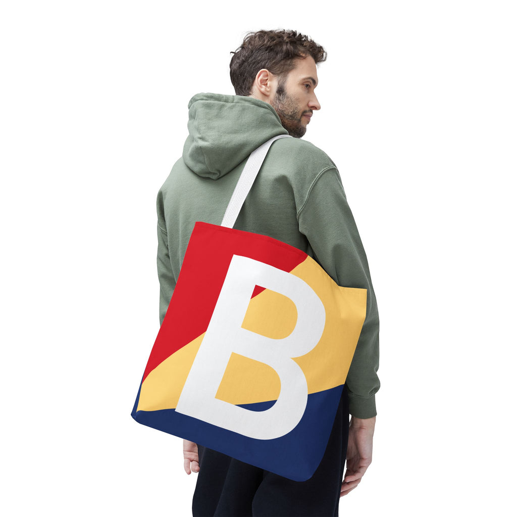 Monogram 'B' Colorblock Tote Bag — Personalized Initial B Shoulder Tote
