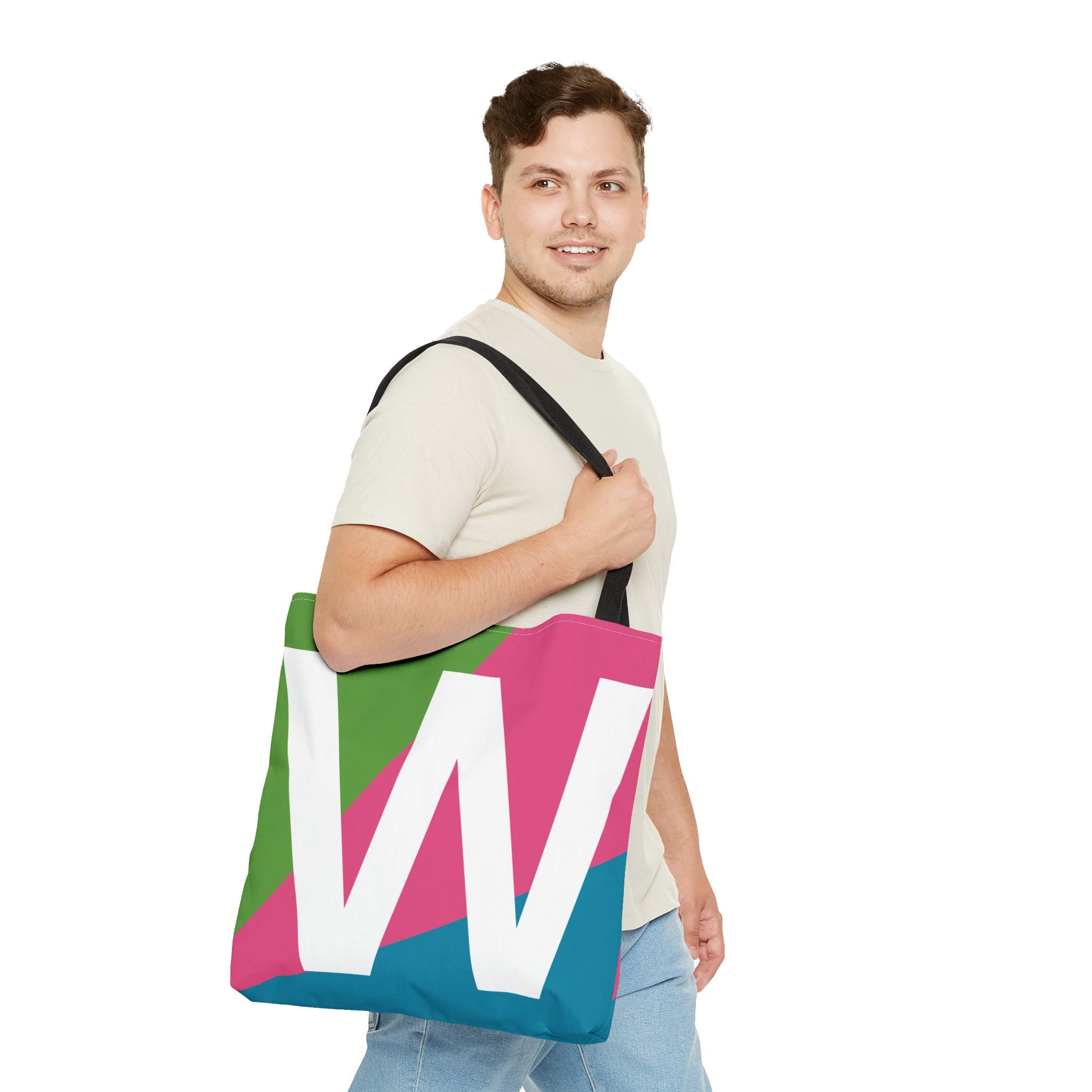Monogram 'W' Colorblock Tote Bag — Personalized Initial W Shoulder Tote