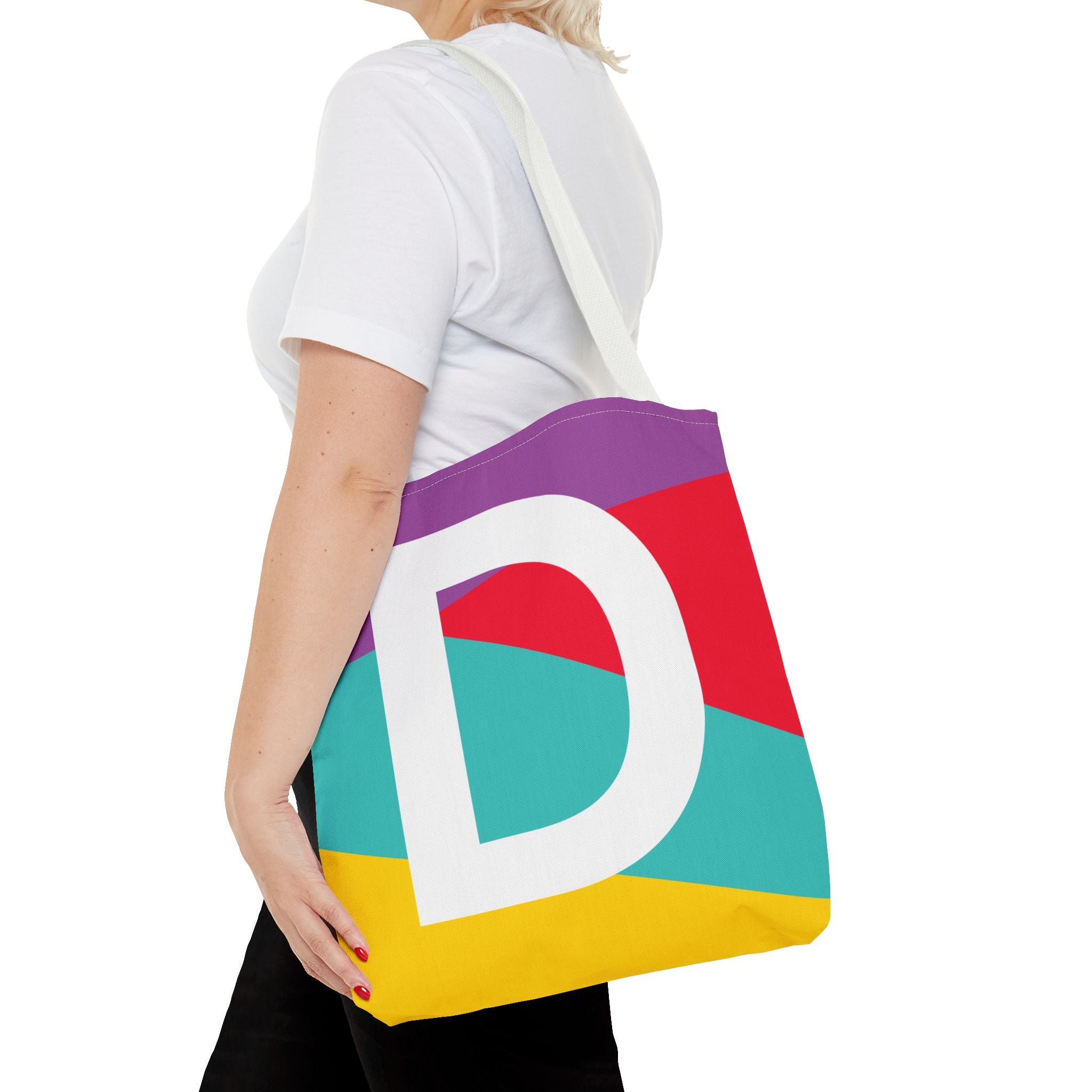Monogram 'D' Colorblock Tote Bag — Personalized Initial D Shoulder Tote
