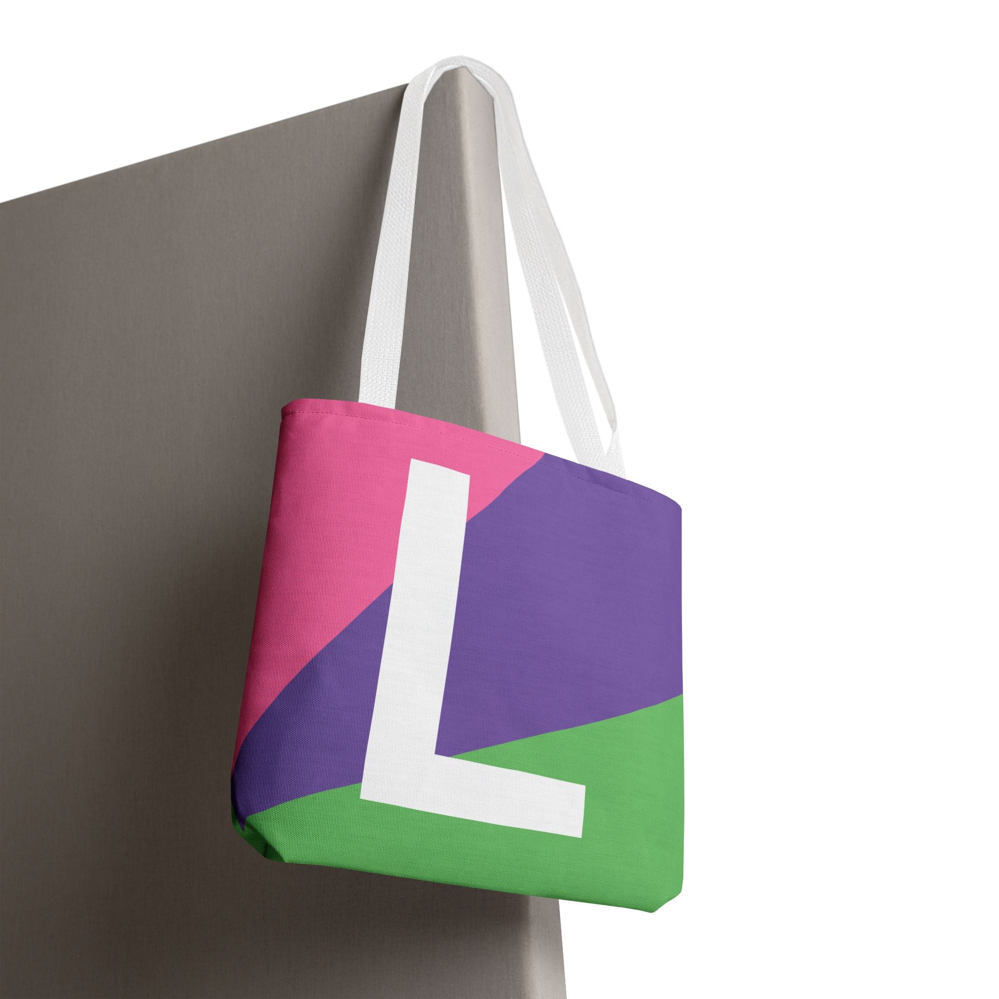 Monogram 'L' Colorblock Tote Bag — Personalized Initial L Shoulder Tote