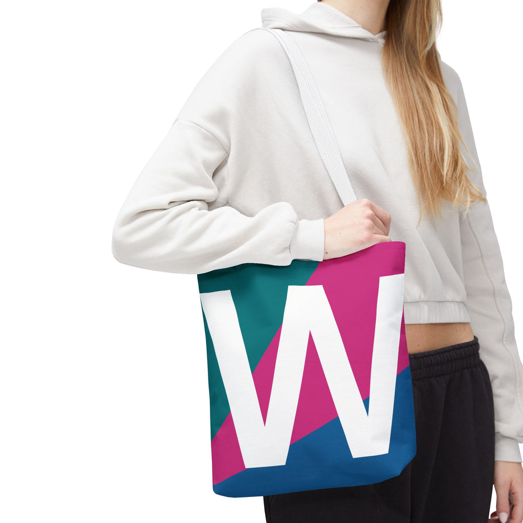 Monogram 'W' Colorblock Tote Bag — Personalized Initial W Shoulder Tote