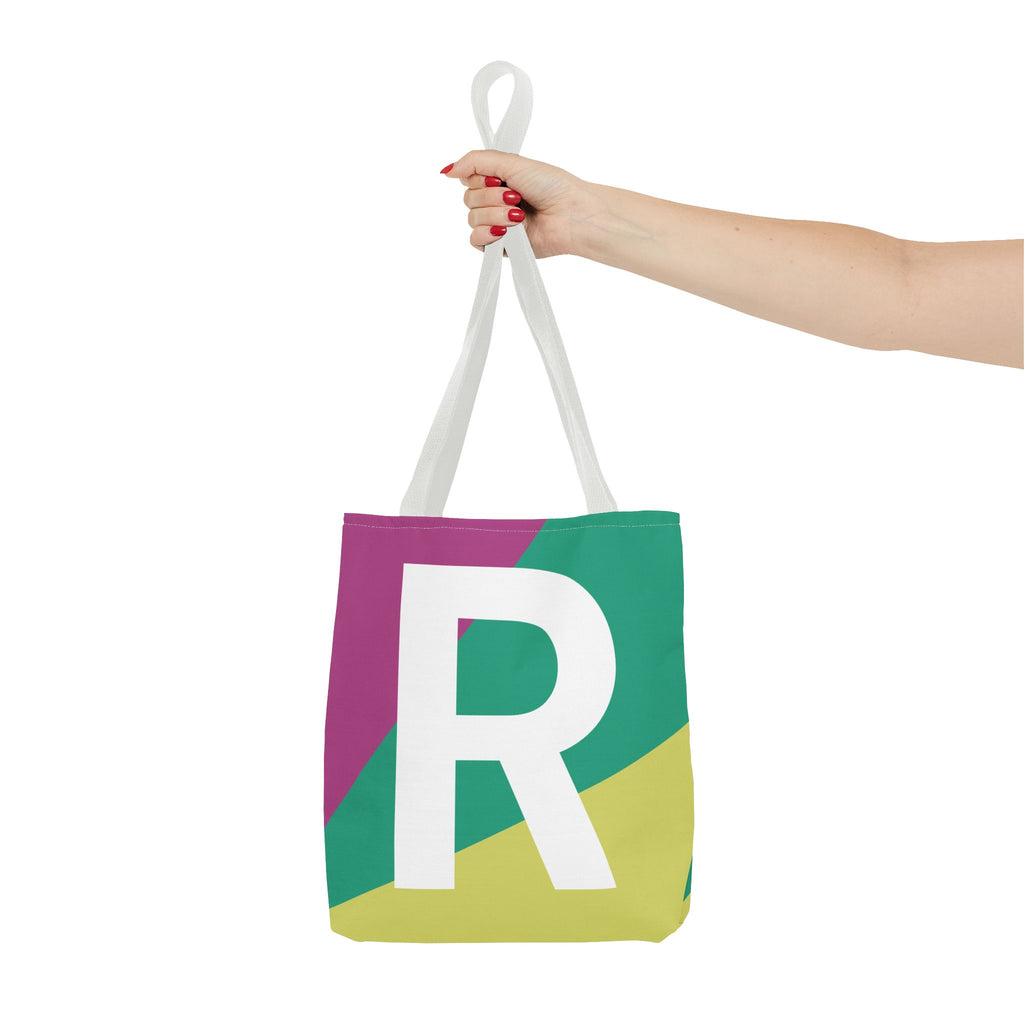 Monogram 'R' Colorblock Tote Bag — Personalized Initial R Shoulder Tote