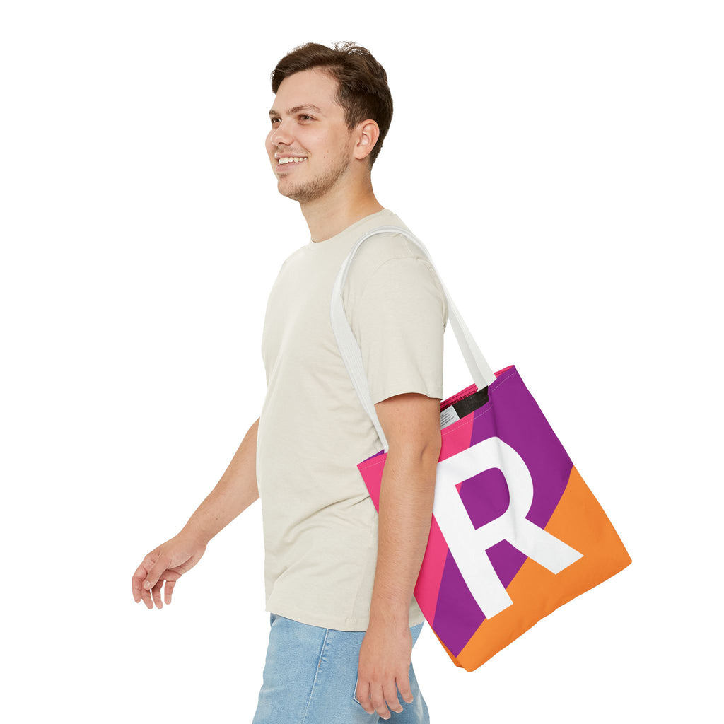 Monogram 'R' Colorblock Tote Bag — Personalized Initial R Shoulder Tote